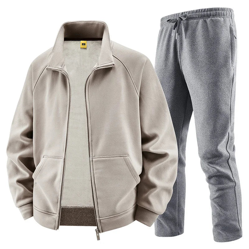 Thick Sets Brand Casual Men's Sets Cashmere Tracksuit Outdoors Fleece Track Suits Jacket + Pant Warm Fur Winter Men's Sweatshirt