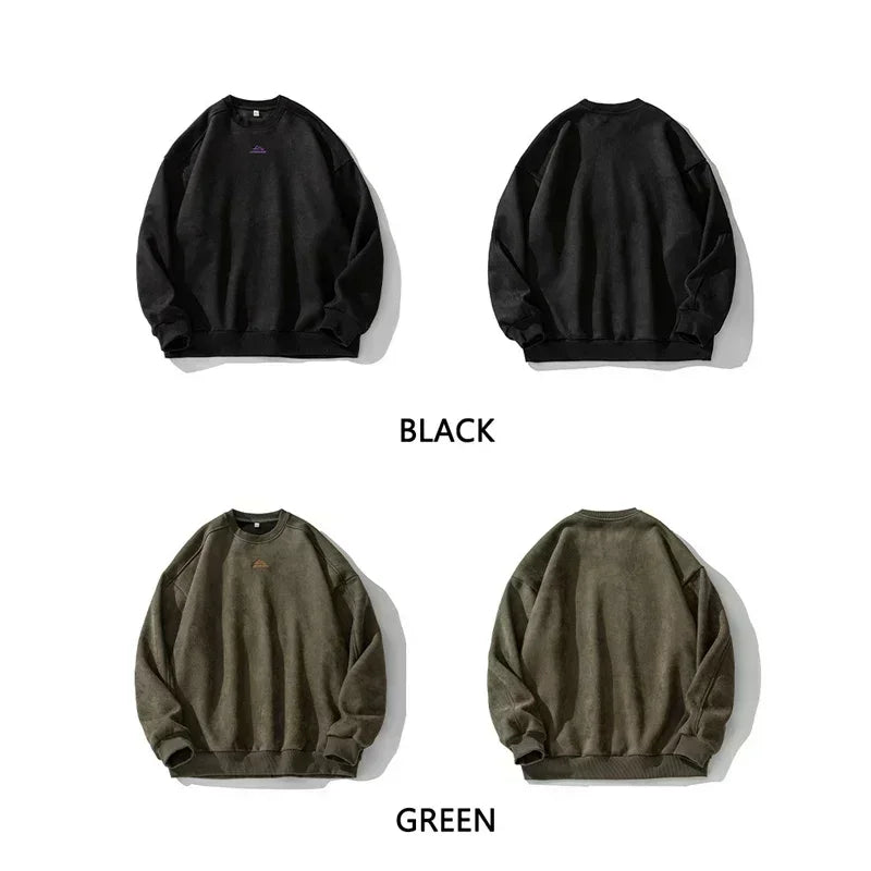 TFETTERS Chamois Leather Sweatshirt for Men Fleece 2025 Autumn Winter Warm O Neck Couples Pullover Outdoors Fashion Male Clothes