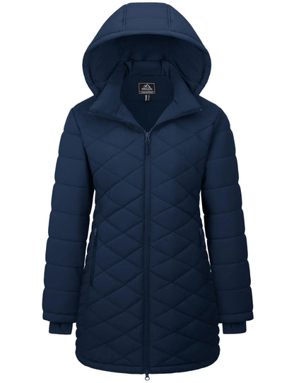 TACVASEN Winter Long Quilted Puffer Jackets Women's Lightweight Warm Insulated Coat Waterproof Outwear Parkas with Hood Hiking