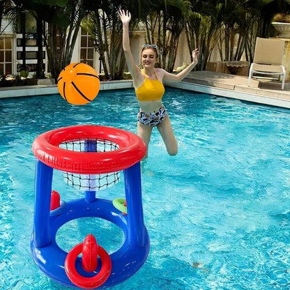 Inflatable Pool Basketball Set,Floating Swimming Ring & Beach Ball Games Summer Party Fun Favors Water Battle for Kids & Adults