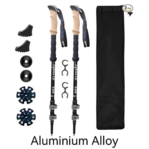 Lighten Up 1/2 Pcs Carbon Fiber Trekking Poles Collapsible Telescopic Walking Sticks with Cork Handle Ultralight Hiking