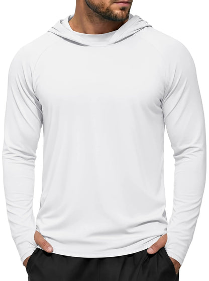 TACVASEN Men's UPF 50+ Hoodie Fishing Shirts Long Sleeve High Collar Mesh UV Sun Protection Rash Guard Swim Beach Running Hiking