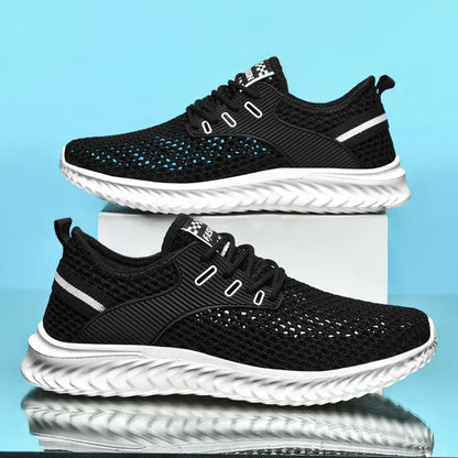 Men Sneakers Summer Mesh Breathable Casual Walking Shoes Solid Color Lace-Up Flat Comfort Walking Running Shoes Tennis Shoes