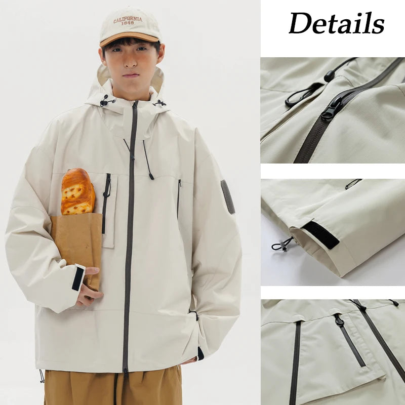 Hiking Jackets Men Waterproof Windproof Casual Hooded Outdoor Sports Clothes Hiking Coat Running Climbing Solid Color Jacket