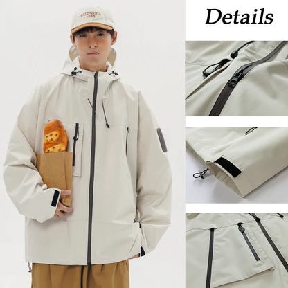 Hiking Jackets Men Waterproof Windproof Casual Hooded Outdoor Sports Clothes Hiking Coat Running Climbing Solid Color Jacket