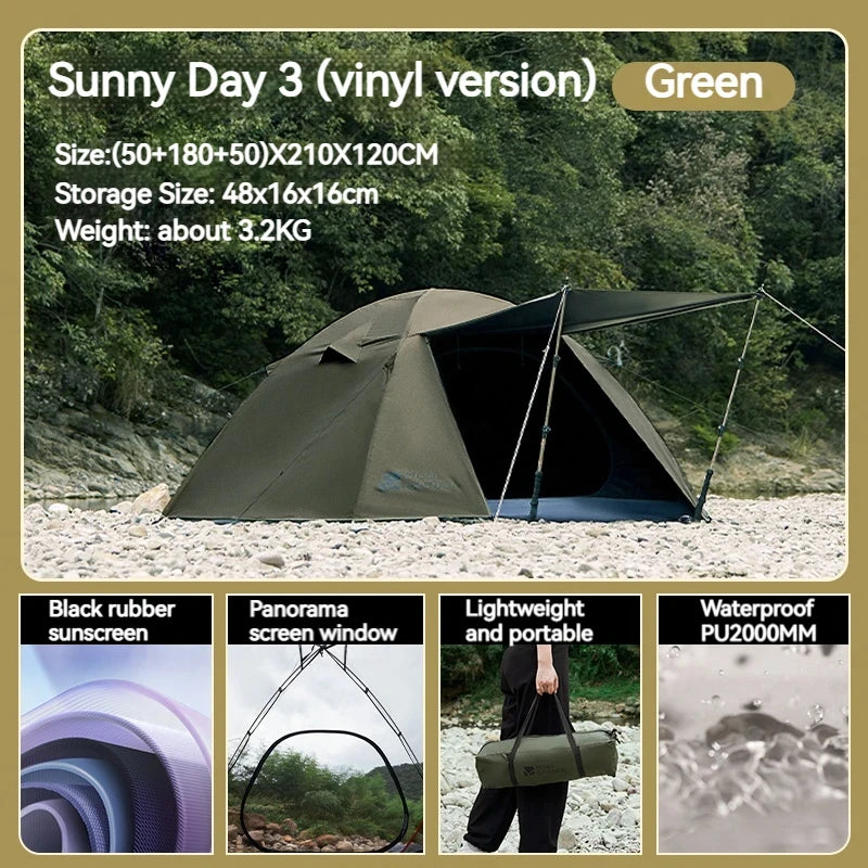 MOBI GARDEN Camping Hiking Tent 2-4 Person Portable Ultralight 3 Season Waterproof Black Coating for Outdoor Travel Backpacking