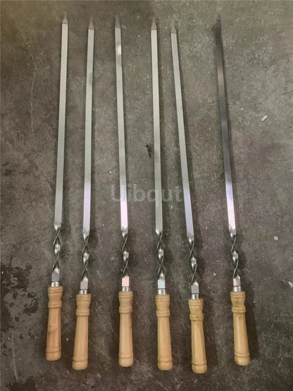 6pcs or 12 pcs BBQ Skewers 55cm big Long Handle Kebab Barbecue Grill Stick Wood BBQ Fork Stainless steel Outdoors Grill Needle