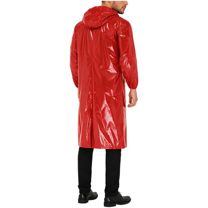 Mens Waterproof Hooded Long Jacket Tops Long Sleeve Front Zipper Lightweight Raincoat Workwear Poncho for Hiking Rainy Day Work