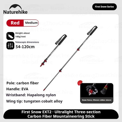 Naturehike ST10-Trekking Pole 135g Carbon Fiber Cane External Lock 3-Section Telescopic Rod Ultralight Hiking Walking Stick Cane