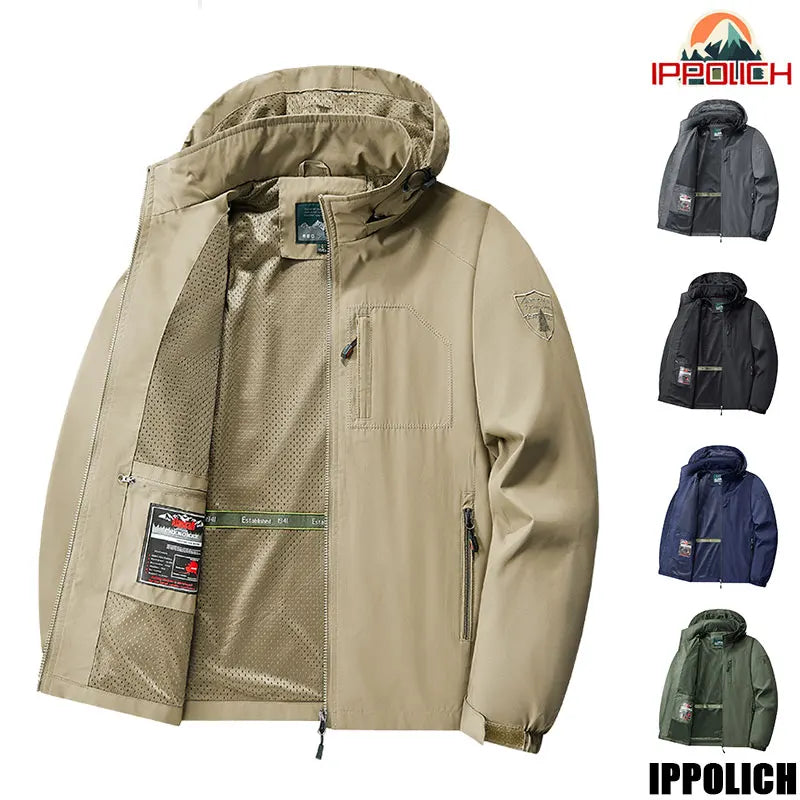 Men Detachable Hooded Jacket Embroidered Jacket Outdoor Breathable Hiking Travel Coat Multiple Pockets zipper Coat Casual Coat