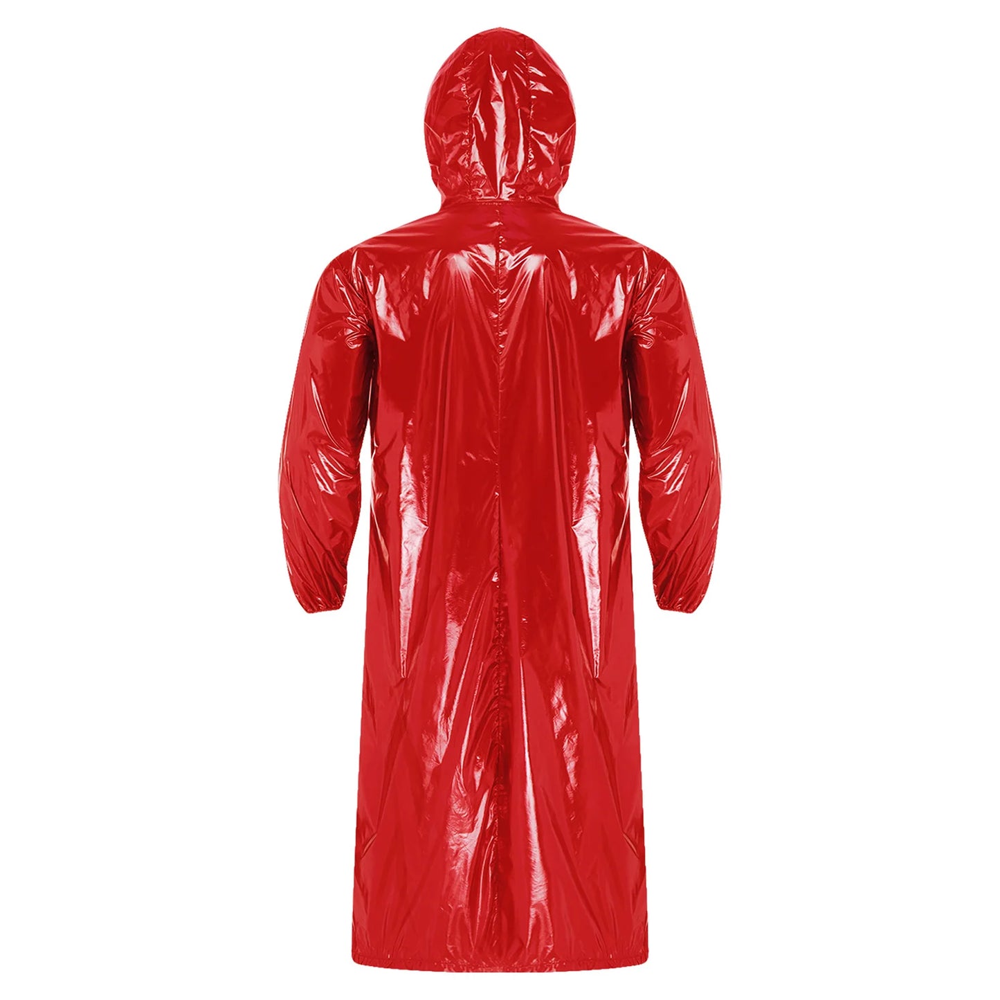 Mens Waterproof Hooded Long Jacket Tops Long Sleeve Front Zipper Lightweight Raincoat Workwear Poncho for Hiking Rainy Day Work