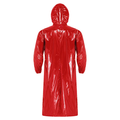 Mens Waterproof Hooded Long Jacket Tops Long Sleeve Front Zipper Lightweight Raincoat Workwear Poncho for Hiking Rainy Day Work