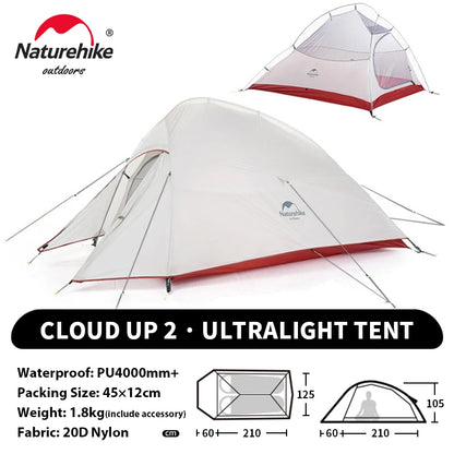 Naturehike Cloud Up 2 People Tent Ultralight 20D Camping Tent Waterproof Outdoor Hiking Travel Backpacking Cycling Fishing Tents