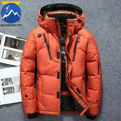 Winter Thickened Men Down Jacket Climbing Hunting Hooded Warm White Duck Down Coat Man Casual Lightweight Puffer Jacket Ski Snow