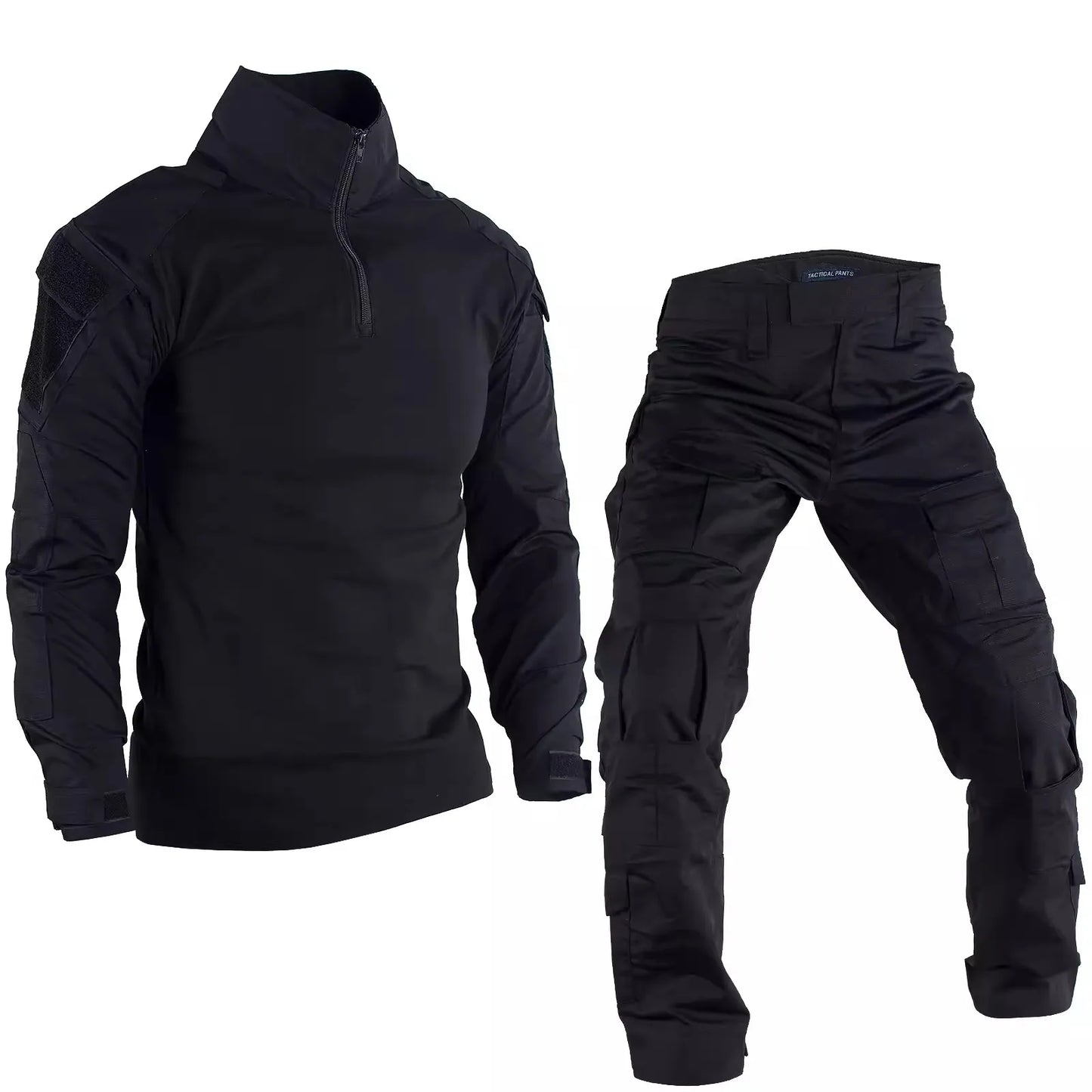 Summer Outdoors Tactical Set Men Thin Quick Drying Combat Training Uniform Camo Patchwork Tops+Multi Pocket Cargo Pants Suit