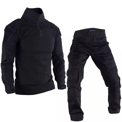 Summer Outdoors Tactical Set Men Thin Quick Drying Combat Training Uniform Camo Patchwork Tops+Multi Pocket Cargo Pants Suit