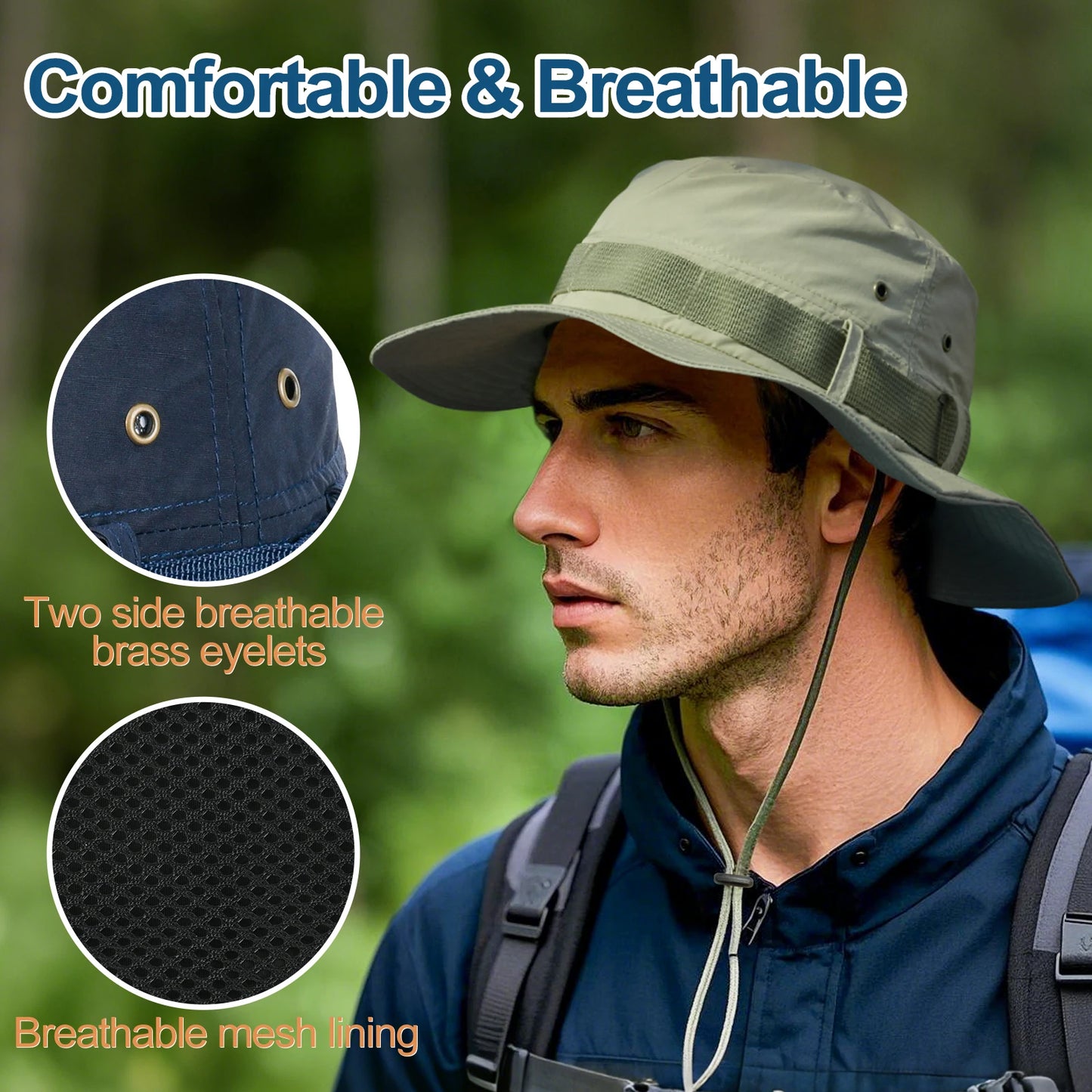 BOTVELA  Waterproof Bucket Hat with Chin Strap Quick Dry Packable Boonie Hat Safari Hat Sun Protection