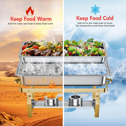 2/4Pack Chafing Dish Set Stainless Steel 316 Gold Rectangular Buffet Warmer for Hotel Catering Parties Weddings Outdoors