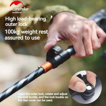 Naturehike 5-Section Trekking Pole Teleskopic Ultralight Walking Stick Hiking Climbing Stick Carbon Fiber Aluminum Alloy Folding