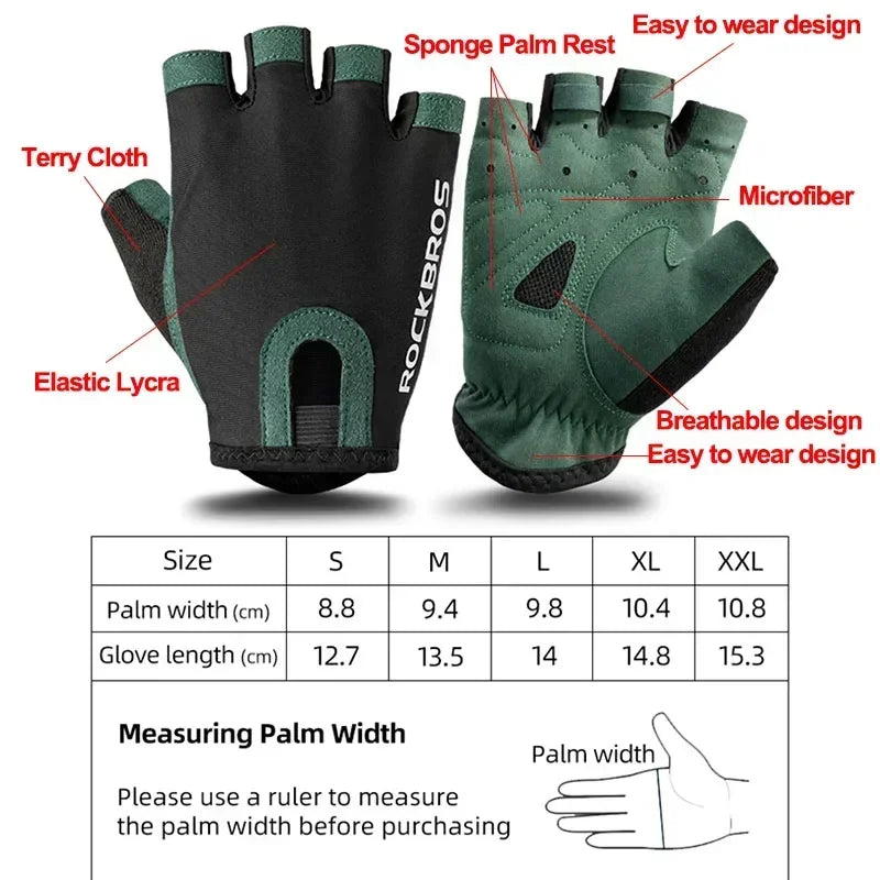 ROCKBROS New Road Bike MTB Gloves Microfiber Wear Resistant Gym Training Fingerless Glove Half Finger Bicycle Cycling Equipment