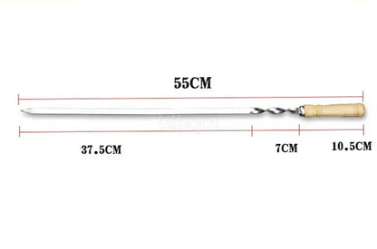 6pcs or 12 pcs BBQ Skewers 55cm big Long Handle Kebab Barbecue Grill Stick Wood BBQ Fork Stainless steel Outdoors Grill Needle