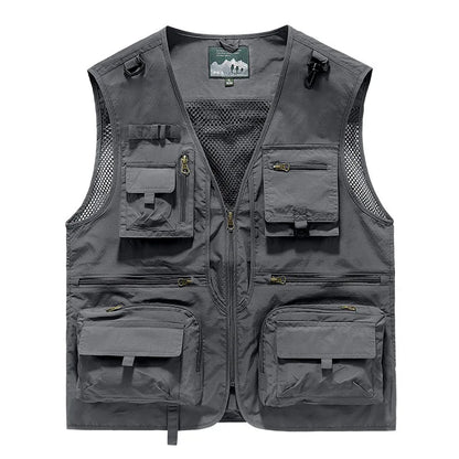 Mesh Men's Fishing Vest Multi Zip Pocket Hiking Waistcoat Male Light Thin Outdoor Sleeveless Jacket Work Summer Travel Plus Size