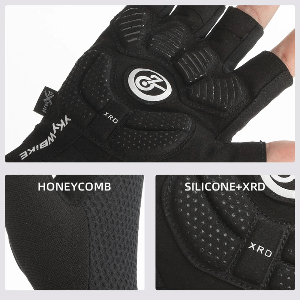 YKYWBIKE Cycling Gloves Unisex Half Finger PORON XRD Summer Breathable Shock Absorbing Bicycle Outdoors Road Bike Gloves