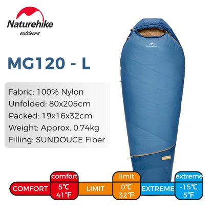 Naturehike MJ Pro Mummy Sleeping Bag MG120/MG270 Ultralight Hiking Waterproof Sleeping Bag Camping Cotton Winter Sleeping Bag