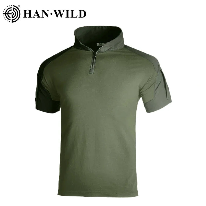 Men's Short Sleeve Softair Tactical Shirt for Men Combat Shirt Zipper Cotton Hiking CP Camoufalge Airsoft T Shirts Climbing Tee