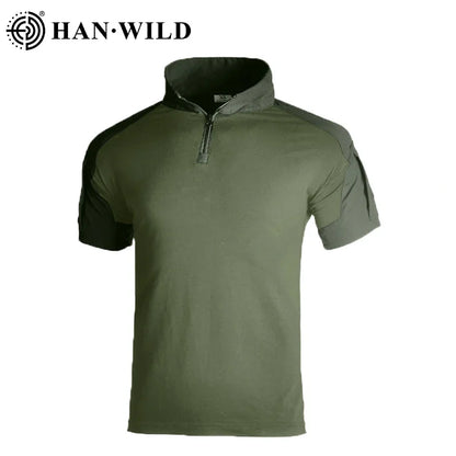 Men's Short Sleeve Softair Tactical Shirt for Men Combat Shirt Zipper Cotton Hiking CP Camoufalge Airsoft T Shirts Climbing Tee