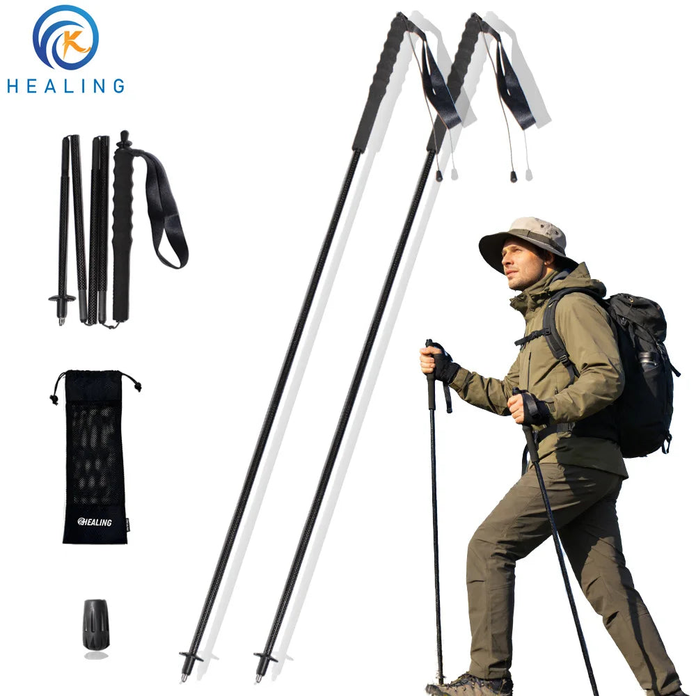 Trekking Poles Carbon Fiber Lightweight and Foldable Adultes Camping Supplies Walking Hiking Stick Climbing Sticks Telescopic