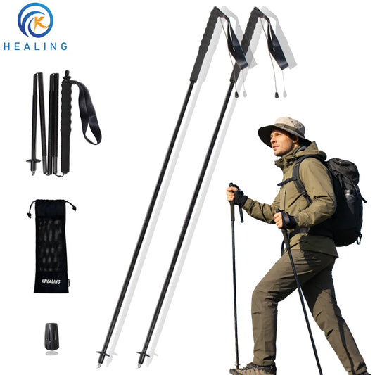 Trekking Poles Carbon Fiber Lightweight and Foldable Adultes Camping Supplies Walking Hiking Stick Climbing Sticks Telescopic