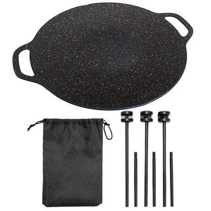 33cm Open Flame Cooking Pot Non-Stick Round Grilling Pan Multi-Purpose Camping Skillet Tray with Adjustable Bracket