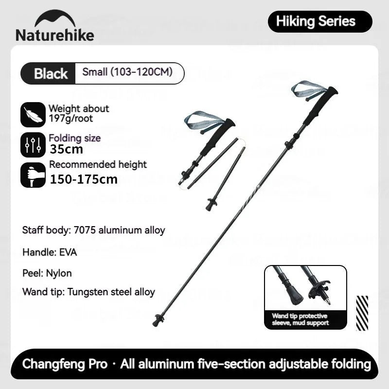 Naturehike 5-Section Trekking Pole Teleskopic Ultralight Walking Stick Hiking Climbing Stick Carbon Fiber Aluminum Alloy Folding