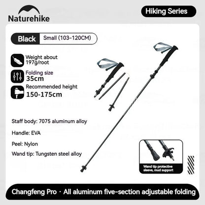 Naturehike 5-Section Trekking Pole Teleskopic Ultralight Walking Stick Hiking Climbing Stick Carbon Fiber Aluminum Alloy Folding