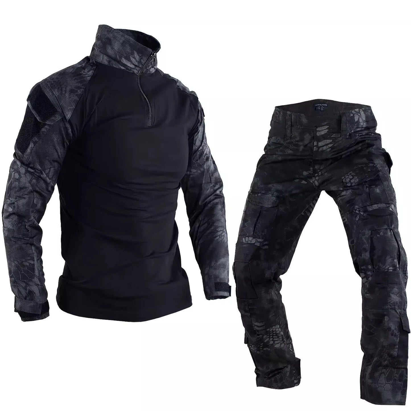 Summer Outdoors Tactical Set Men Thin Quick Drying Combat Training Uniform Camo Patchwork Tops+Multi Pocket Cargo Pants Suit