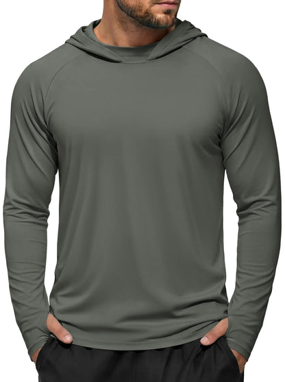 TACVASEN Men's UPF 50+ Hoodie Fishing Shirts Long Sleeve High Collar Mesh UV Sun Protection Rash Guard Swim Beach Running Hiking