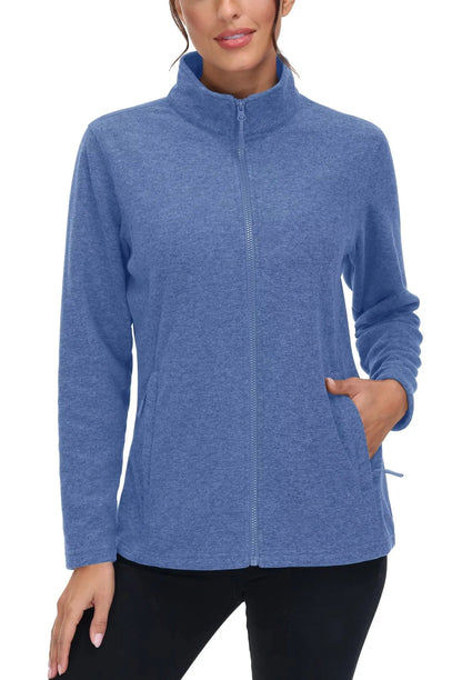 KEFITEVD Women Winter Full Zip Fleece Jacket Thermal Lightweight Coat Ladies Warm Camping Hiking Climbing Casual Top Windbreaker