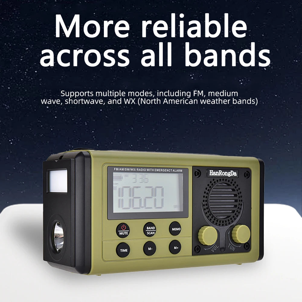 Woopker 10000mAh FM Radio HRD-907 Solar Hand-Carry Portable Emergency Radio AM/FM/SW Waterproof Reading Light SOS for Outdoors