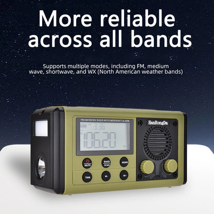 Woopker 10000mAh FM Radio HRD-907 Solar Hand-Carry Portable Emergency Radio AM/FM/SW Waterproof Reading Light SOS for Outdoors