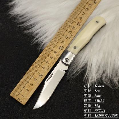 Triple steel blade acrylic handle small folding knife, outdoor camping, hiking, fishing, fruit multifunctional knife