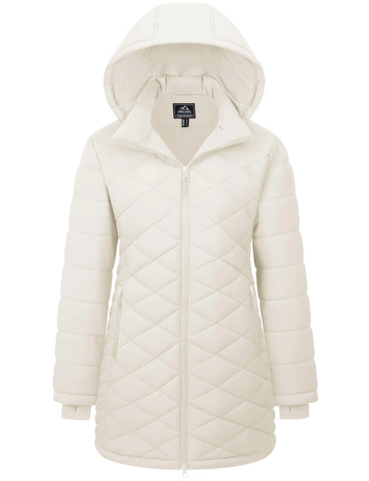 TACVASEN Winter Long Quilted Puffer Jackets Women's Lightweight Warm Insulated Coat Waterproof Outwear Parkas with Hood Hiking