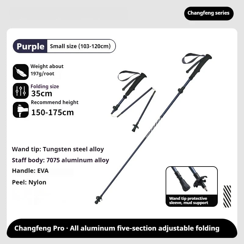 Naturehike 5-Section Trekking Pole Teleskopic Ultralight Walking Stick Hiking Climbing Stick Carbon Fiber Aluminum Alloy Folding