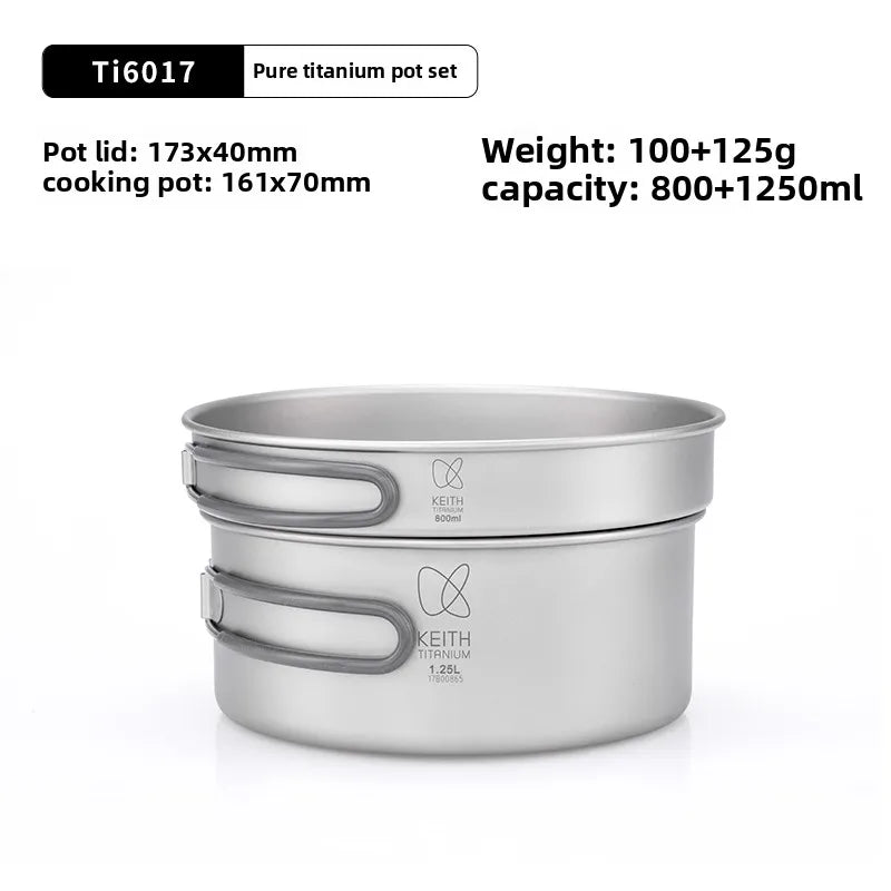Keith Titanium Pot Set Outdoor Bowls Hiking Camping 2-Piece Pan Cook Lightweight Nesting Cookware- 2.05 L  Ti6017  Backpacking