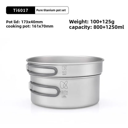 Keith Titanium Pot Set Outdoor Bowls Hiking Camping 2-Piece Pan Cook Lightweight Nesting Cookware- 2.05 L  Ti6017  Backpacking
