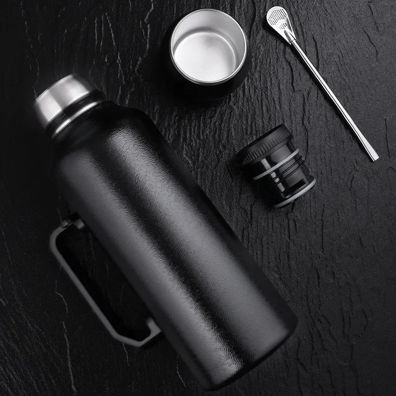 Stainless Steel Yerba Mate Thermos 1200ml Large Capacity Portable Vacuum Flask Outdoors Insulated Tumbler Handle Water Bottle