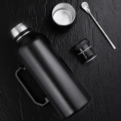 Stainless Steel Yerba Mate Thermos 1200ml Large Capacity Portable Vacuum Flask Outdoors Insulated Tumbler Handle Water Bottle
