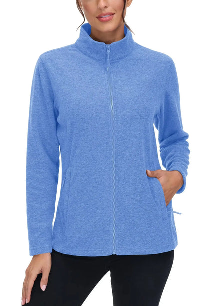 KEFITEVD Women Winter Full Zip Fleece Jacket Thermal Lightweight Coat Ladies Warm Camping Hiking Climbing Casual Top Windbreaker