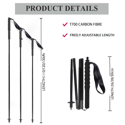 Trekking Poles Carbon Fiber Lightweight and Foldable Adultes Camping Supplies Walking Hiking Stick Climbing Sticks Telescopic