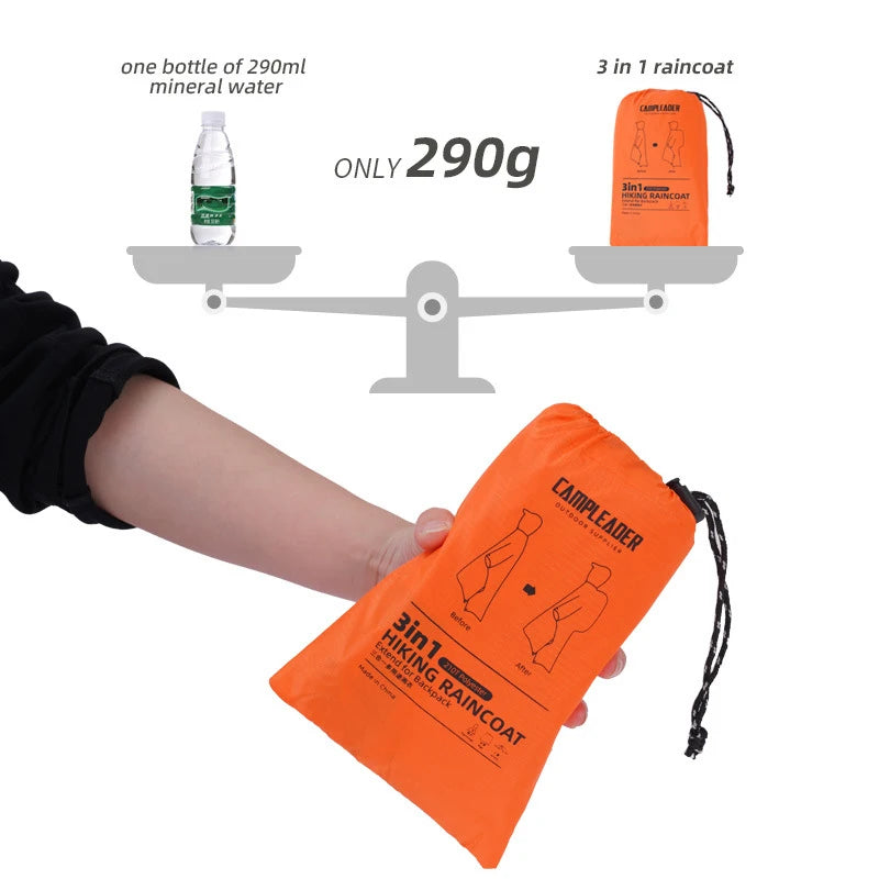 3 In 1 Waterproof Raincoat Lightweight Outdoor Hiking Rain Poncho Rain Jacket Cover Sun Shelter Camping Hiking Cycling Climbing